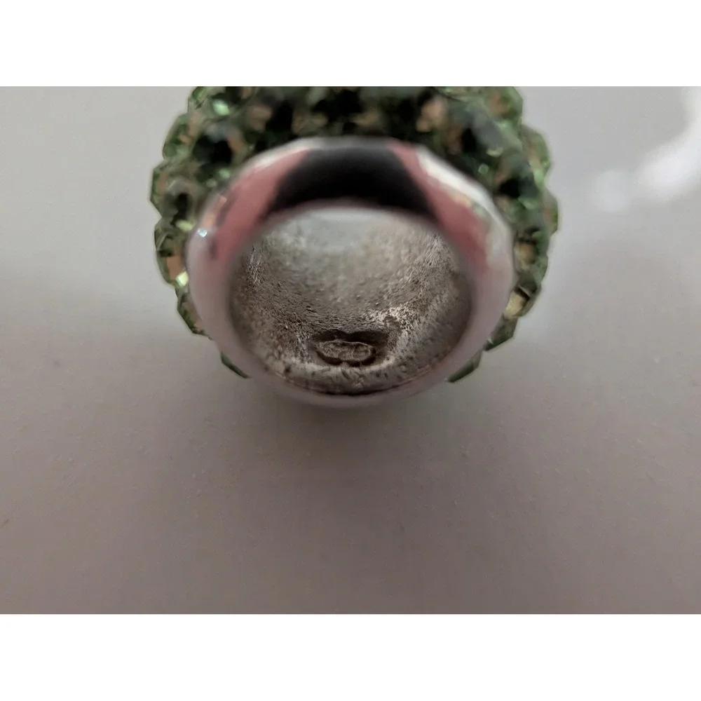 Green Pave Crystal Bead Charm for Snake Chain Bracelet‎ Silver Tone